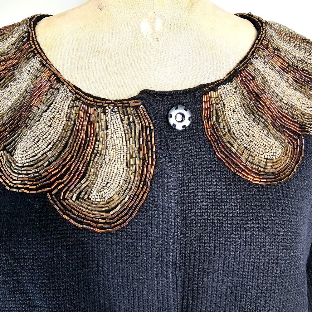 Tibi Beaded Statement Collar Cropped Cardigan Swe… - image 4